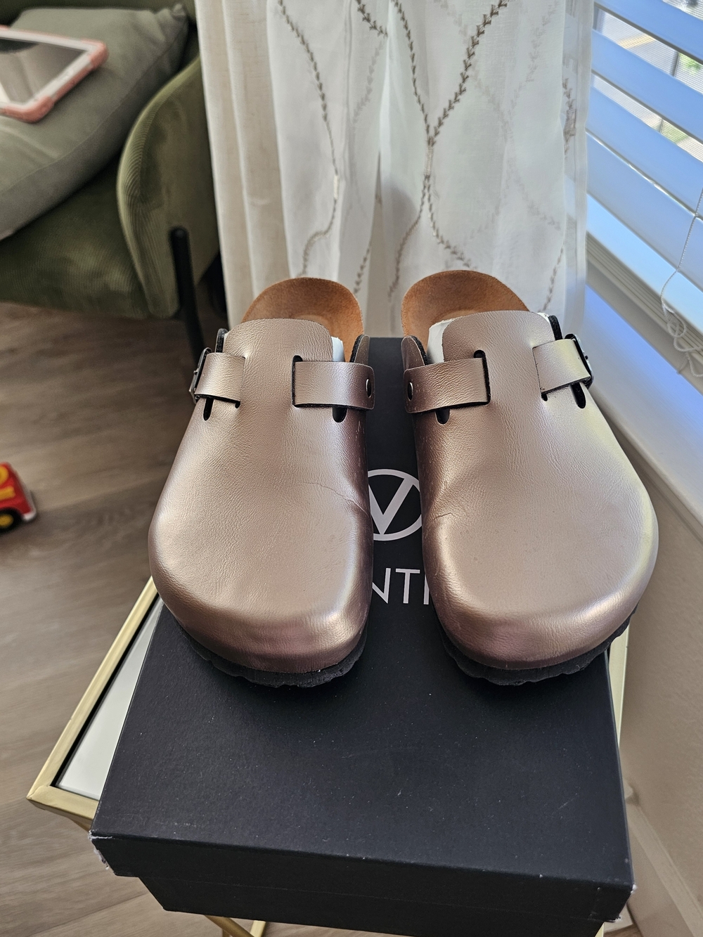 Mario Valentino Metallic Rose Gold Slip-On Clogs